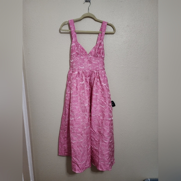 Lulus Rudra Pink Floral Jacquard A-Line Backless Midi Dress S Wedding Party Prom - Picture 6 of 12